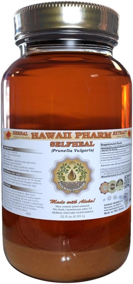 Selfheal Liquid Extract, Organic Selfheal (Prunella Vulgaris) Tinktur, Herbal Supplement, Hawaii Pharm, Made in USA, 32 fl.oz