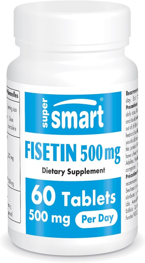 Supersmart - Fisetin 500mg per dag (Easy-to-Take) - 98% Pure Fisetin Supplement - Mycket biotillgänglig polyfenol - Potent Senolytisk aktivator | Non-GMO & Gluten Free - 60 tabletter