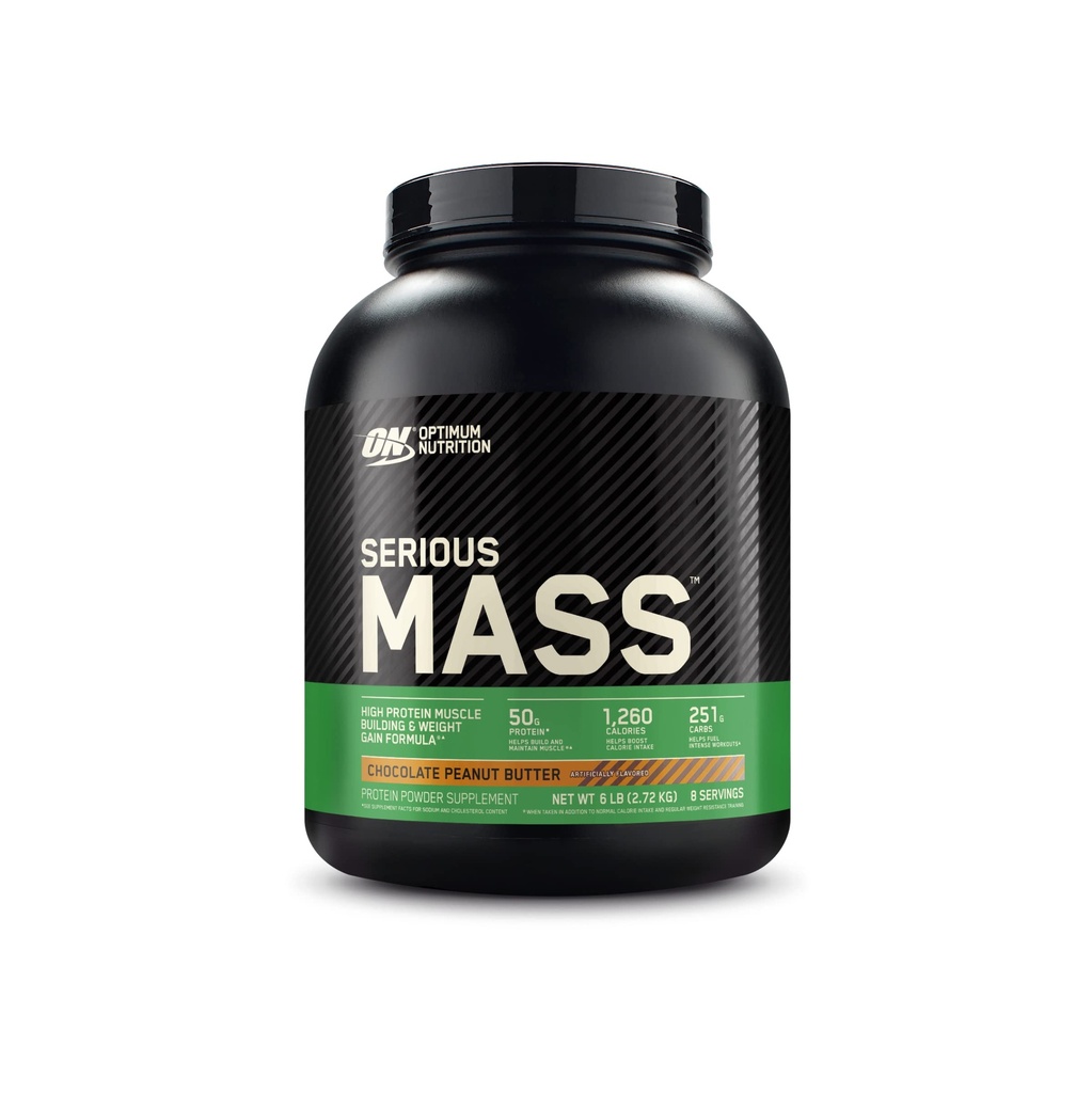 Optimum Nutrition Serious Mass, Weight Gainer Protein Powder, Mass Gainer, Vitamin C och Zink för Immune Support, Kreatin, Chocolate Peanut Butter, 6 Pound (Packaging May Vary)
