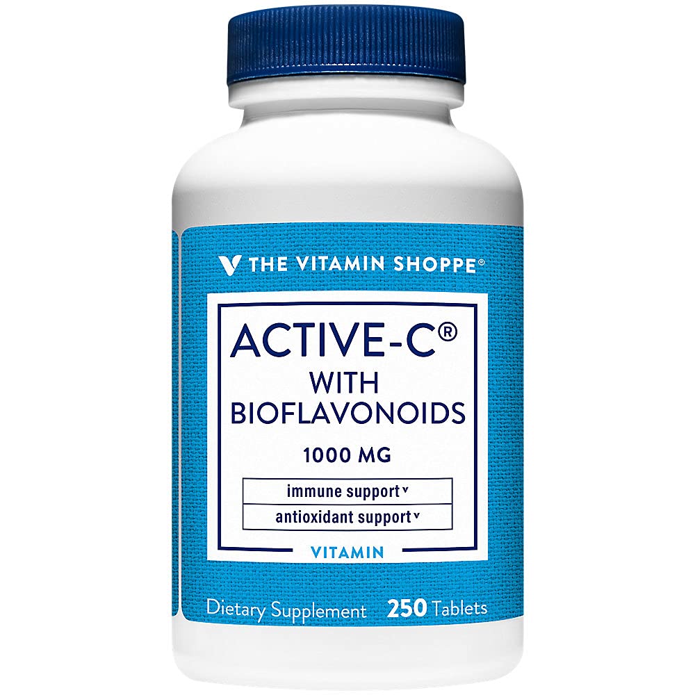 Vitamin Shoppe Active-C med bioflavonoider 1000 MG - Antioxidant för kardiovaskulär och immun hälsa och skydd mot fria radikaler (250 tabletter)