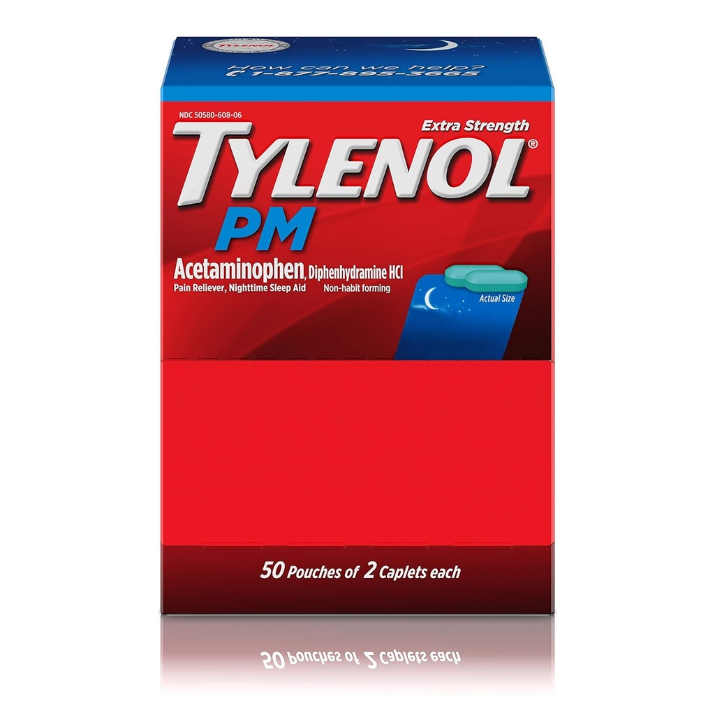 Tylenol PM Extra Strength, 50 påsar av 2 kapell, Dispenser Box (Pack of 2)