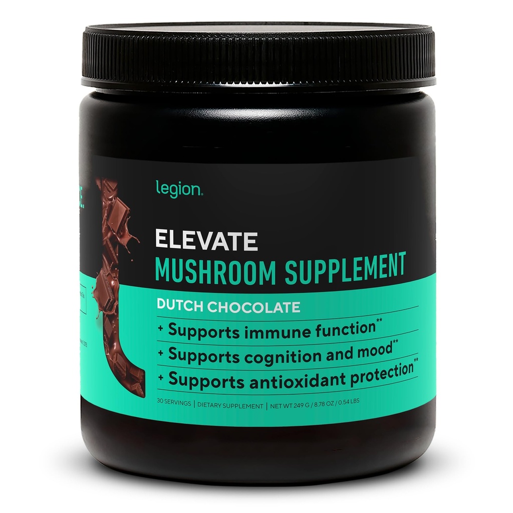 LEGION Elevate Mushroom Supplement Powder - Mushroom Blend of Lions Mane Powder, Reishi Powder & Beta-Glucan- Mushroom Powder för att öka immunsystemet, humör och prestanda nederländsk choklad (30 portioner)