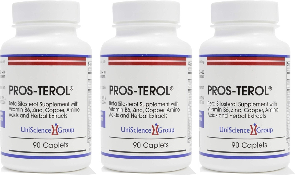 Pros-TEROL (3 flaskkit), Prostate Relief med 900 mg Plant Sterols med Pumpkin Seed, Stinging Nettle Root, Ginger Root, Licorice Root Extracts 90 Caplets