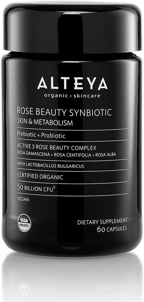 Alteya Organics Beauty Prebiotics + Probiotika och Rose Extracts, Skin Beauty från Inom Supplement, 50 miljarder CFU & Lactobacillus Bulgaricus för ansikte och metabolism - 60 kapslar