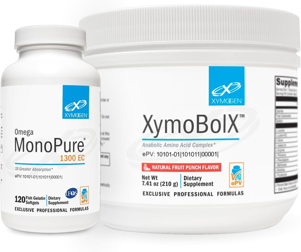 XYMOGEN Omega MonoPure 1300EC (120 portioner) + XymBolX (30 portioner) Bundle - kardiovaskulär + kognitivt stöd, Muscle Recovery - Non GMO