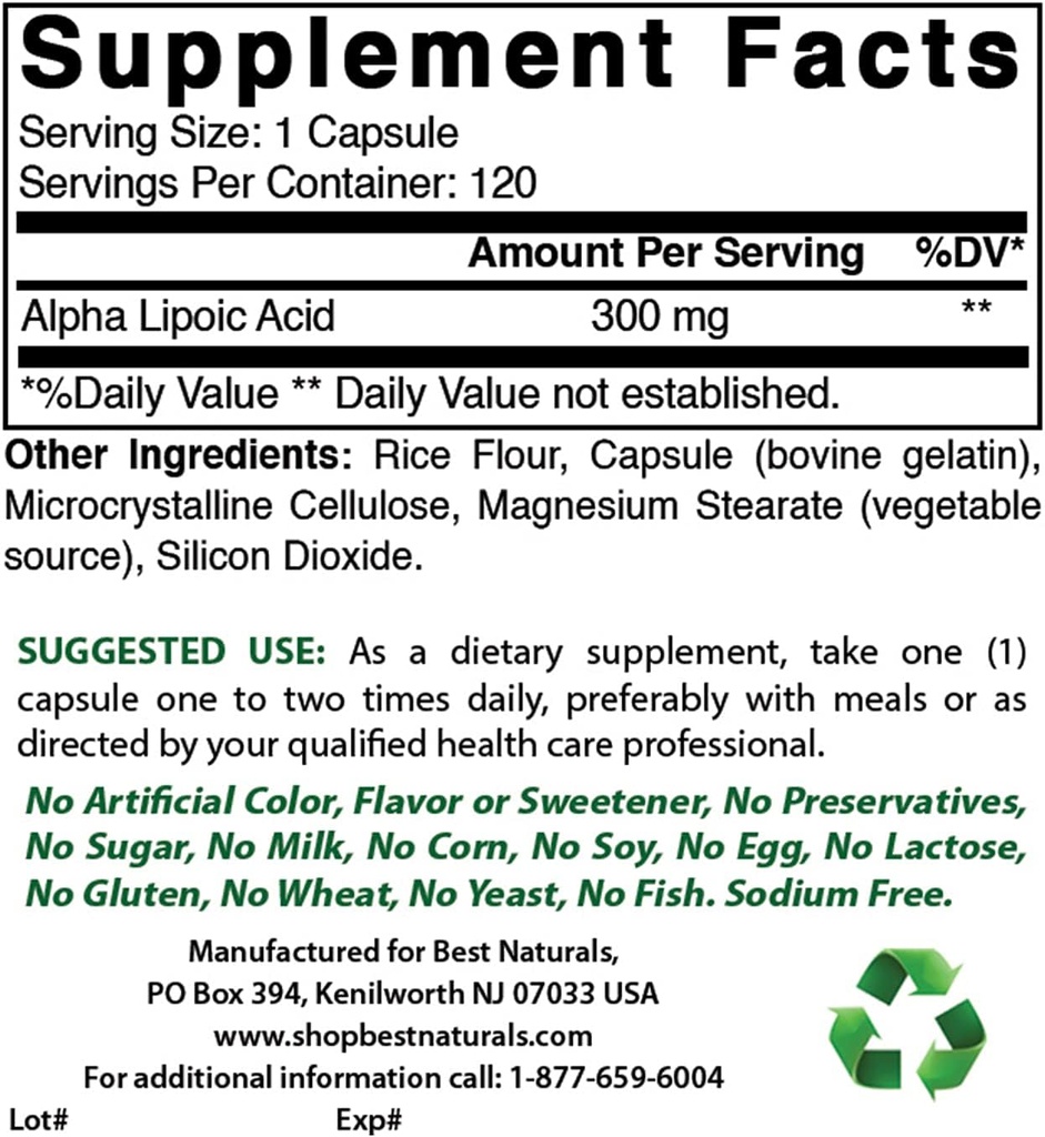 Bästa naturliga Alpha Lipoic Acid 300 mg & COQ10 100 mg