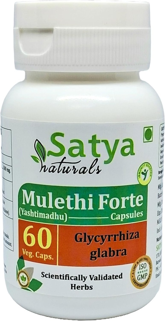 Mulethi Forte Capsules 500 mg. 60 Veg. Capsule | Yasthimadhu (Glycyrrhiza Glabra) Extract Capsules för män och kvinnor | Ayurvedic Herbal Supplement / läkemedel | 10:1 Forte (1 flaska 60 kapslar)