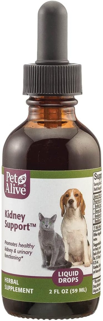 Pet Alive Kidney Support - All Natural Herbal Supplement främjar hälsosam njure och urinfunktion i katter och hundar - 59 ml