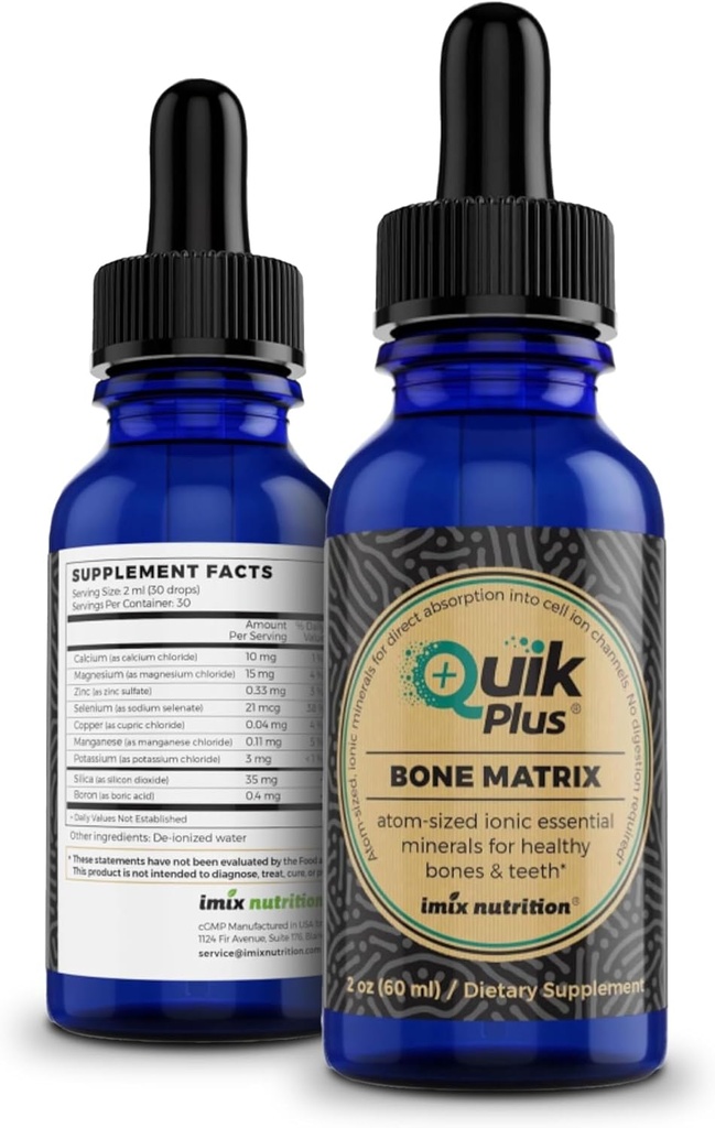 QuikPlus Bone Matrix med Calcium, Magnesium, Zink och kalium - Inkluderar 9 Ionic Liquid Minerals, Collagenizer för ben- och tänder Support, Vegan, Gluten-Free, All Natural (2 Oz)