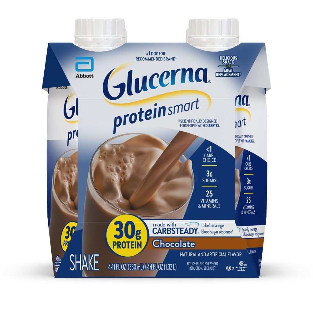 Glucerna Protein Smart Diabetes Care Shake, Chocolate, Diabetic Meal Replacement för att stödja Blood Sugar Management, 30g Protein, 150 kalorier, redo att dricka, 11-fl-oz flaska, 4 Pack