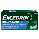 Excedrin PM för Headache Relief, Acetaminophen 250mg, Aspirin 250mg, Diphenhydramine Citrate 38mg, Pain Reliever, Nighttime Sleep-Aid, 100 Count