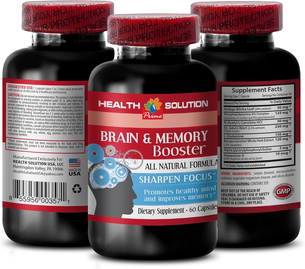 Ginkgo biloba extrakt blad - BRAIN OCH MEMORY BOOSTER - förbättra - hjärnminne kosttillskott - ginkgo biloba extrakt, hjärntillskott för minne och fokus, fokus och energitillskott 1 flaska 60 Caps