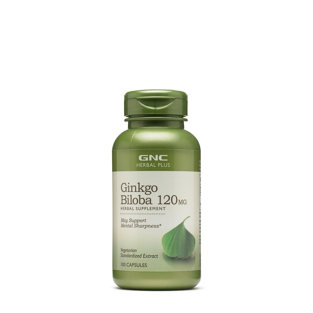 GNC Herbal Plus Ginkgo Biloba 120mg Supplement, Vegetarian, stöder mental skärpa, 100 portioner