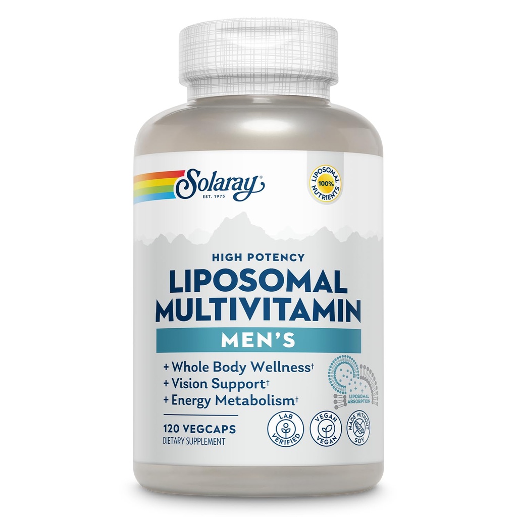 SOLARAY Liposomal Multivitamin för Män, Förbättrad Absorption Immune, Energy & Bone Support Supplement, Mens Daily Multi Vitamin, BCAAs, Vitamin D3, C, B12, Zink, Vegan, Soy Free, 60 Serv, 120 VegCaps