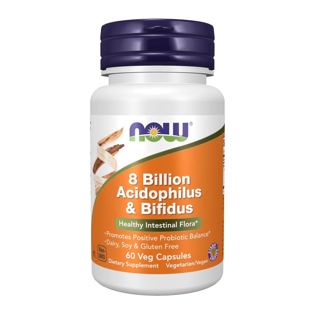 Nu livsmedelstillskott, 8 miljarder Acidophilus & Bifidus, Dairy, Soy och Gluten Free, Strain Verified, 60 Veg Capsules