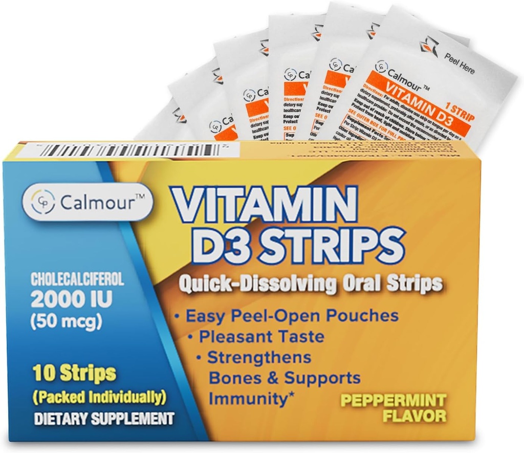 Vitamin D3 Strips 10 Pack| 2000 IE Oral Dissolvable D3 Vitamin Strips | Peppermint smak smälter på tungan i 30 sekunder | Boost Immunity & Enhance Mental Focus med vitamin D3 2000