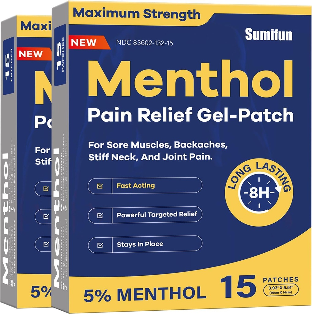 Sumifun Medicated Cold Hot Patches - 30 greve 5% Menthol Extra Strength Pain Relief Patches Kraftfull riktad lättnad för enkla bakvärk, gemensam smärta, Stiff Neck, Muscle Sore