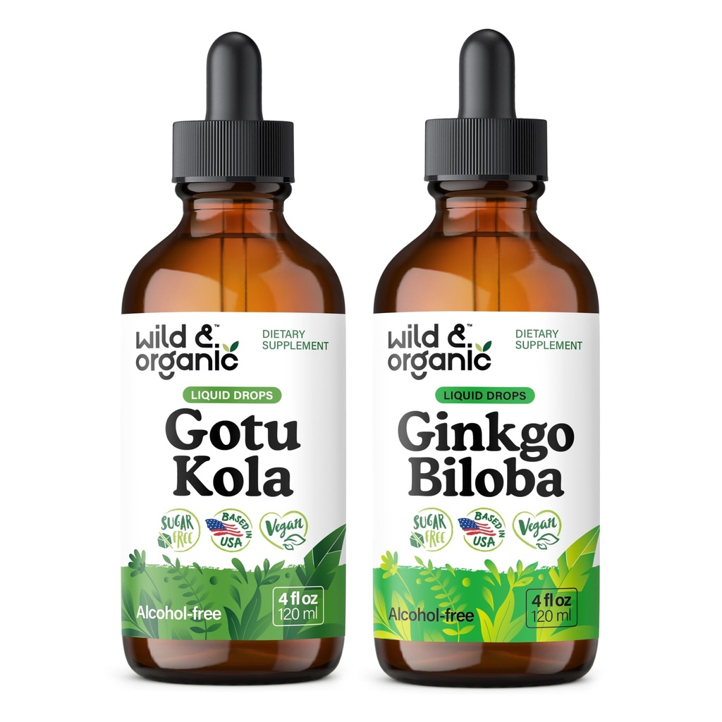Wild & Organic Gotu Kola Tinkture 4 fl oz & Ginkgo Biloba Tincture 4 fl oz