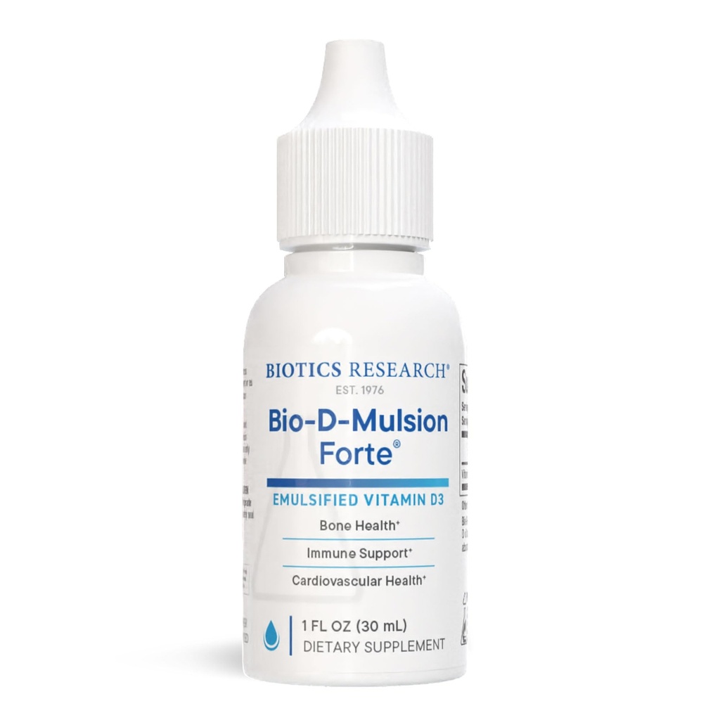 Biotics Research Bio-D-Mulsion Forte Liquid Vitamin D Drops 4000 IE - Vitamin D3 2000iu /Drop för vuxna -Best Absorption, Stärker Bones, Stöder kardiovaskulära och immunsystem -1 fl oz