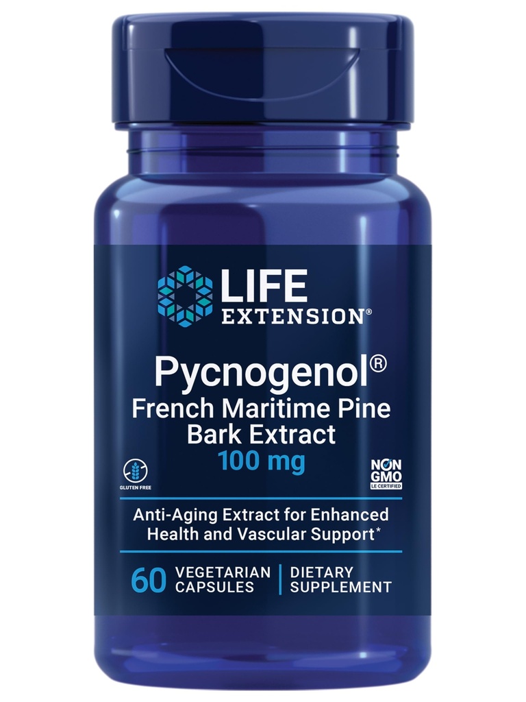 Livsförlängning Pycnogenol - Franska Maritime Pine Bark Extract - Vetenskapligt Studied Healthy Aging & Vascular Health Supplement - Non-GMO, Gluten-Free, Vegetarian - 60 kapslar