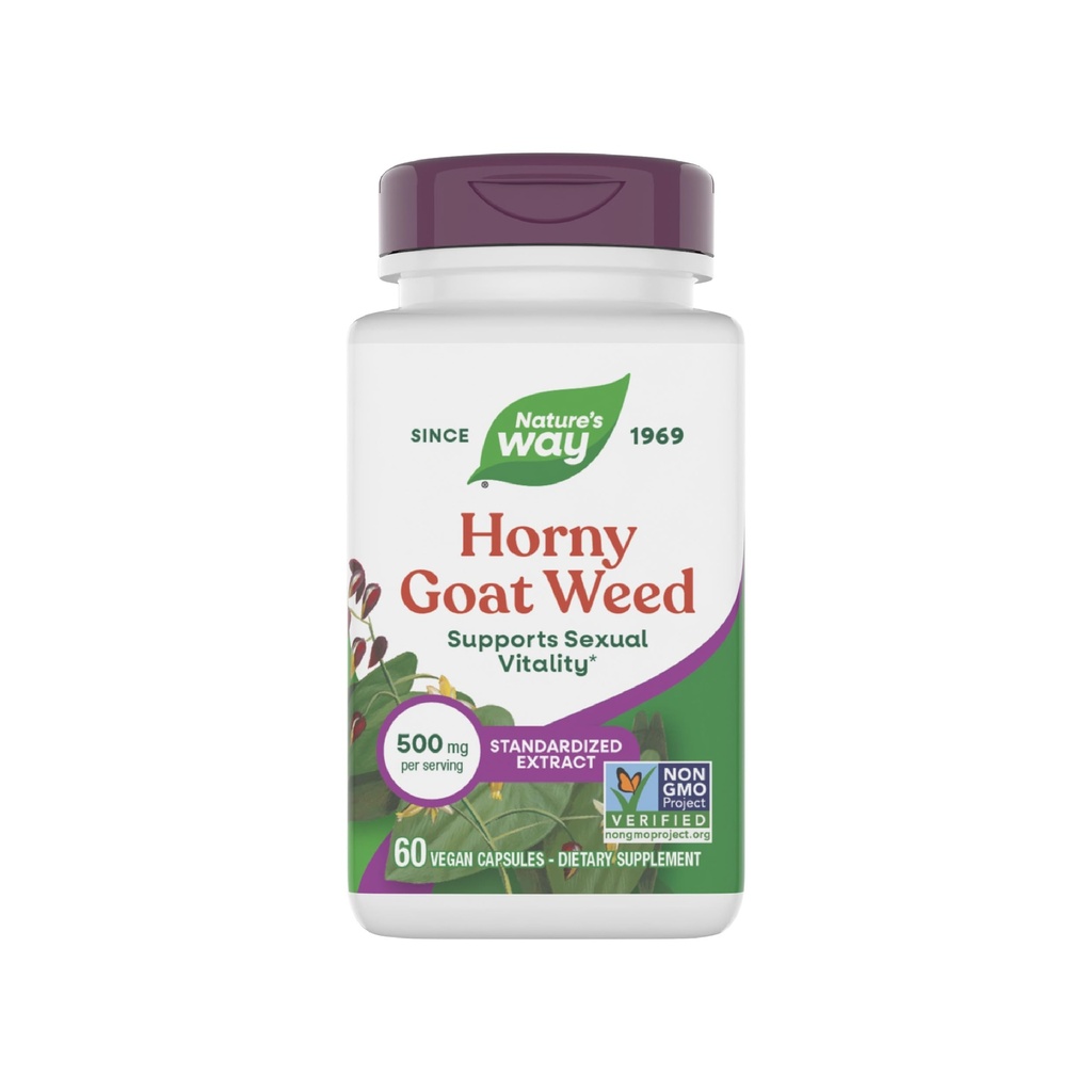 Naturens sätt Horny Goat Weed Premium Extract Sexual Vitality, * Icke-GMO, Vegan, 60 kapslar
