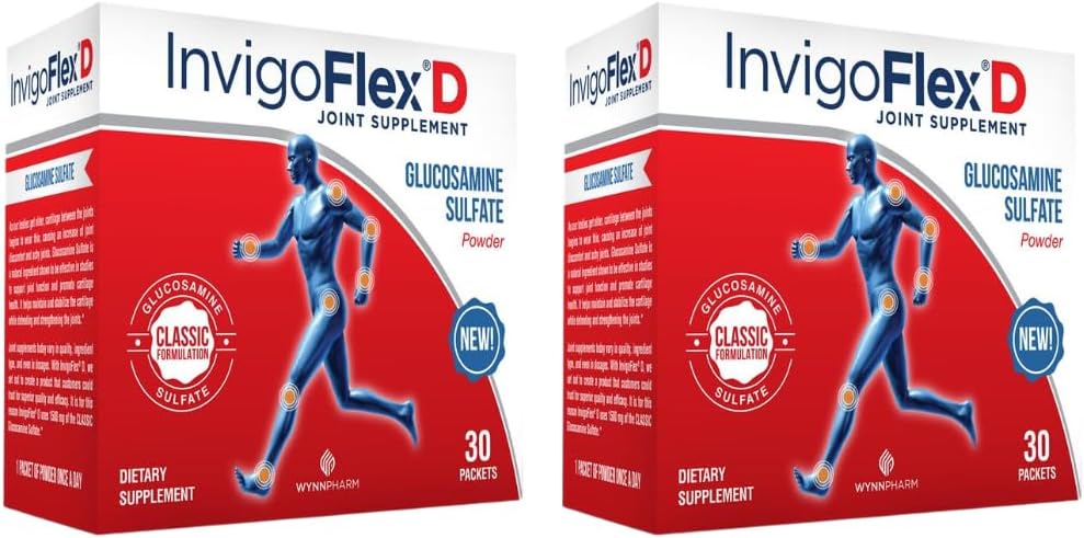 INVIGOFLEX 1500mg av glukosaminsulfatpulver (klassisk formulering) - Premium Joint Supplement för knän, händer, rygg och höftsupport D: Glukosaminsulfat, paket - 60 paket