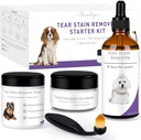Dog Tear Stain Remover Starter Kit-Tear Stain Remover för hundar Gently att ta bort Tear Stains, Discharge & Mucus- Inkluderar Stain Solution, Applicator Pads, Stain Powder & Brush- Varar 30-45 dagar