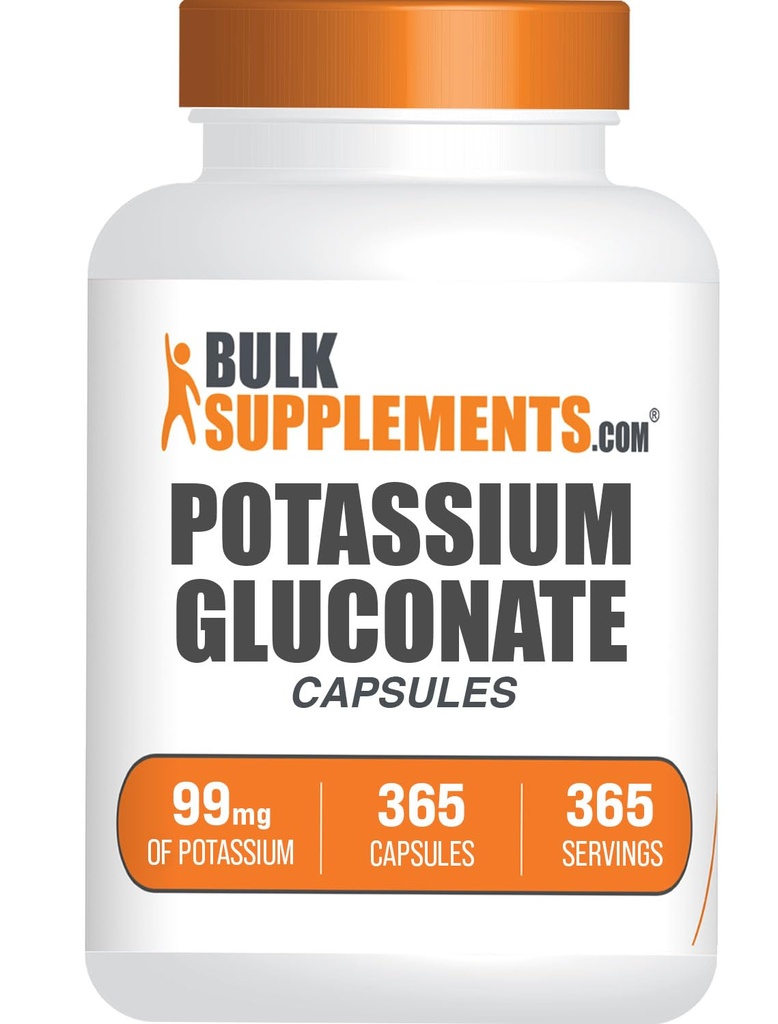 BulkSupplements.com Kaliumglukonatkapslar - Kaliumglukonattillskott, Kaliumglukonat 99mg, Kaliumtillskott - Glutenfri, 1 kapsel per portion, 365 kapslar (Pack av 1)