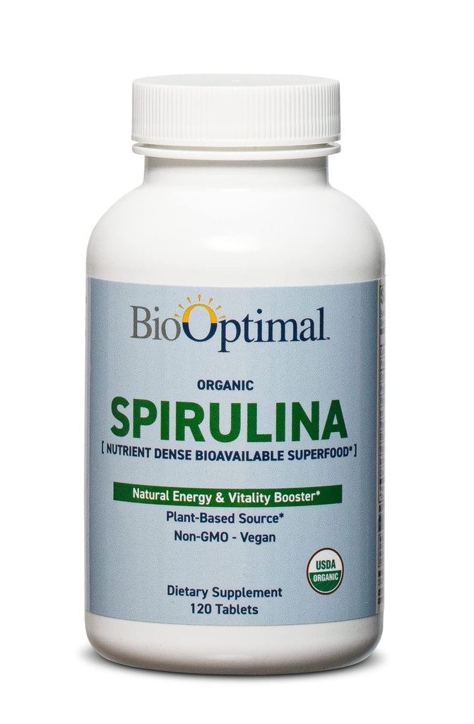 BioOptimal Organic Spirulina tabletter - Organic, Non-GMO, No Additives or Fillers - 500mg Premium Quality Dietary Supplement med vitaminer, mineraler och antioxidanter (120 tabletter)