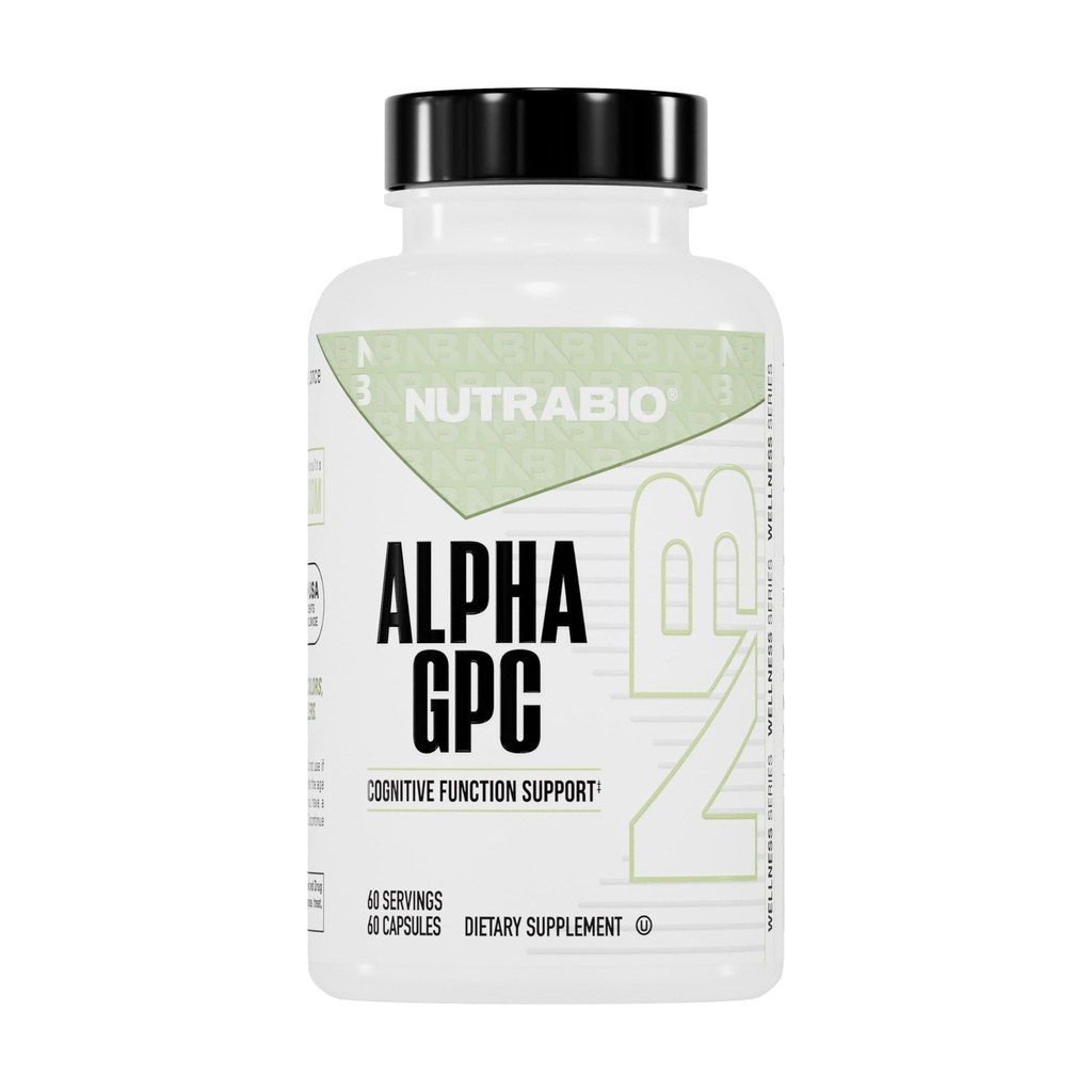 NutraBio Alpha GPC, Brain Support & Improved Memory Function, 300mg - 60 Vegetable Capsules
