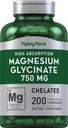 Piping Rock Magnesium Glycinate Capsules | 750mg | 200 piller | Kelated Supplement | Hög Absorption | Non-GMO och Gluten Free