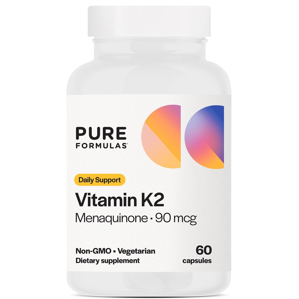 PureFormulas Vitamin K2 MK7 (Menaquinone-7)| High Potency 90mcg | 60 Vegetariska kapslar | Bone & Cardiovascular Support | Soy-Free, Non-GMO, 60 Day Supply