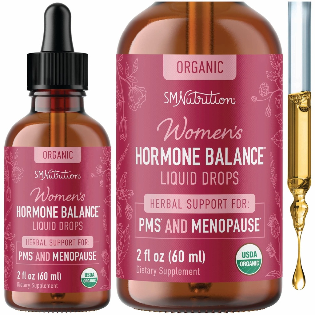Hormon Balance Liquid Drops | med Black Cohosh, Stinging Nettle, Red Raspberry Leaf, Chasteberry & More | Menopause, Hot Flash, & PMS Relief Menstrual Herbal Support Tincture | Vegan Formel | 2oz