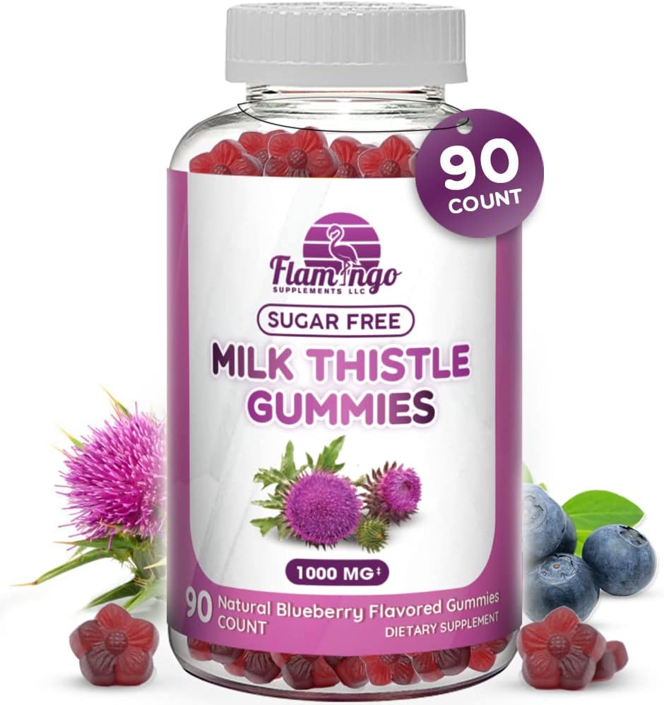 Mjölk Thistle Gummies - Naturligt smaksatt, sockerfri mjölk Thistle 1000mg Extract - Liver Detox, Support, Renew Cleanse. Läckra alternativ till mjölk-Thistle kapslar, makt eller te - 90 greve