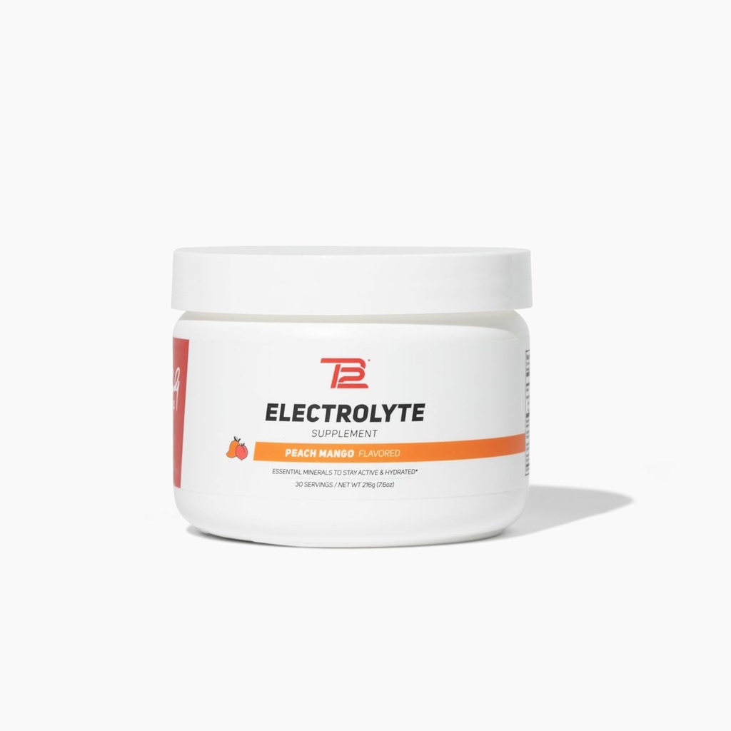 TB12 Electrolyte Powder Peach Mango - Mineral-Rich Electrolyte Powder för snabb Hydration av Tom Brady - Naturlig, låg socker, Vegan, glutenfri, lätt att mixa - 30 portioner (1 Jar)