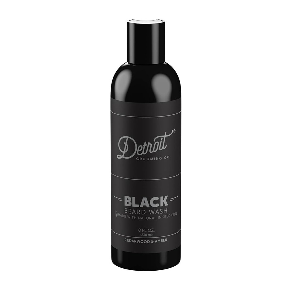 Detroit Grooming Co. Beard Wash - Mäns djupt rengöring Shampoo för skägg och mustascher - Aloe Vera och väsentliga oljor för uppfriskande - Cedarwood & Amber Scent - Black Edition - 8oz