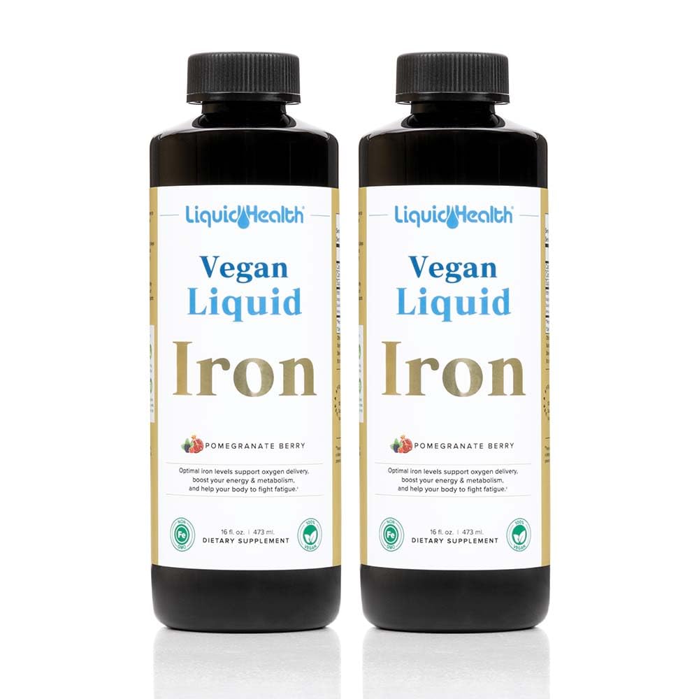 LIQUIDHEALTH Vegan Liquid Iron Supplement med SunActive & Ferrochel Fe - Natural Energy, Immune System & Metabolic Support, Öka Mental Clarity, Prenatal/Postnatal - USA Made, Non-GMO (2 Pack)