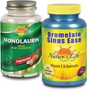 Naturens liv Monolaurin & Bromelain Sinus Ease Bundle | Hälsosam immunfunktion och andningsstöd | 90ct, 100ct
