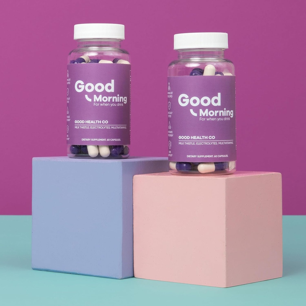 Good Morning Recovery Pills [2 Pack Hangover Kit] Kliniskt testad efter alkoholhjälp | Drinking Relief + Liver Detox med Electrolytes, Milk Thistle + DHM. Cheers!