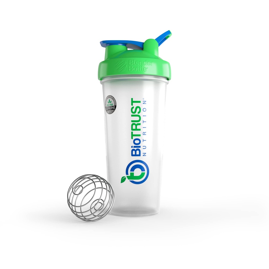 BioTRUST BlenderBottle Classic Shaker Bottle, 28-Ounce med slinga, Clear / Gröna