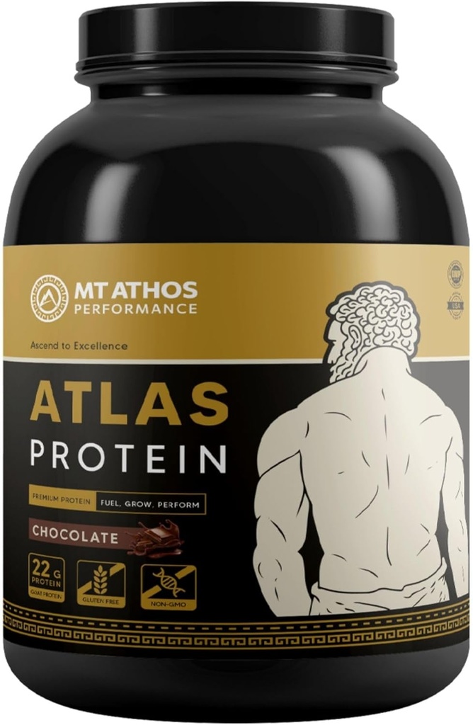 Atlas Chocolate Protein Powder | Goat Milk Whey med Casein Protein | 22 g Protein per portion | Choklad | 28 portioner