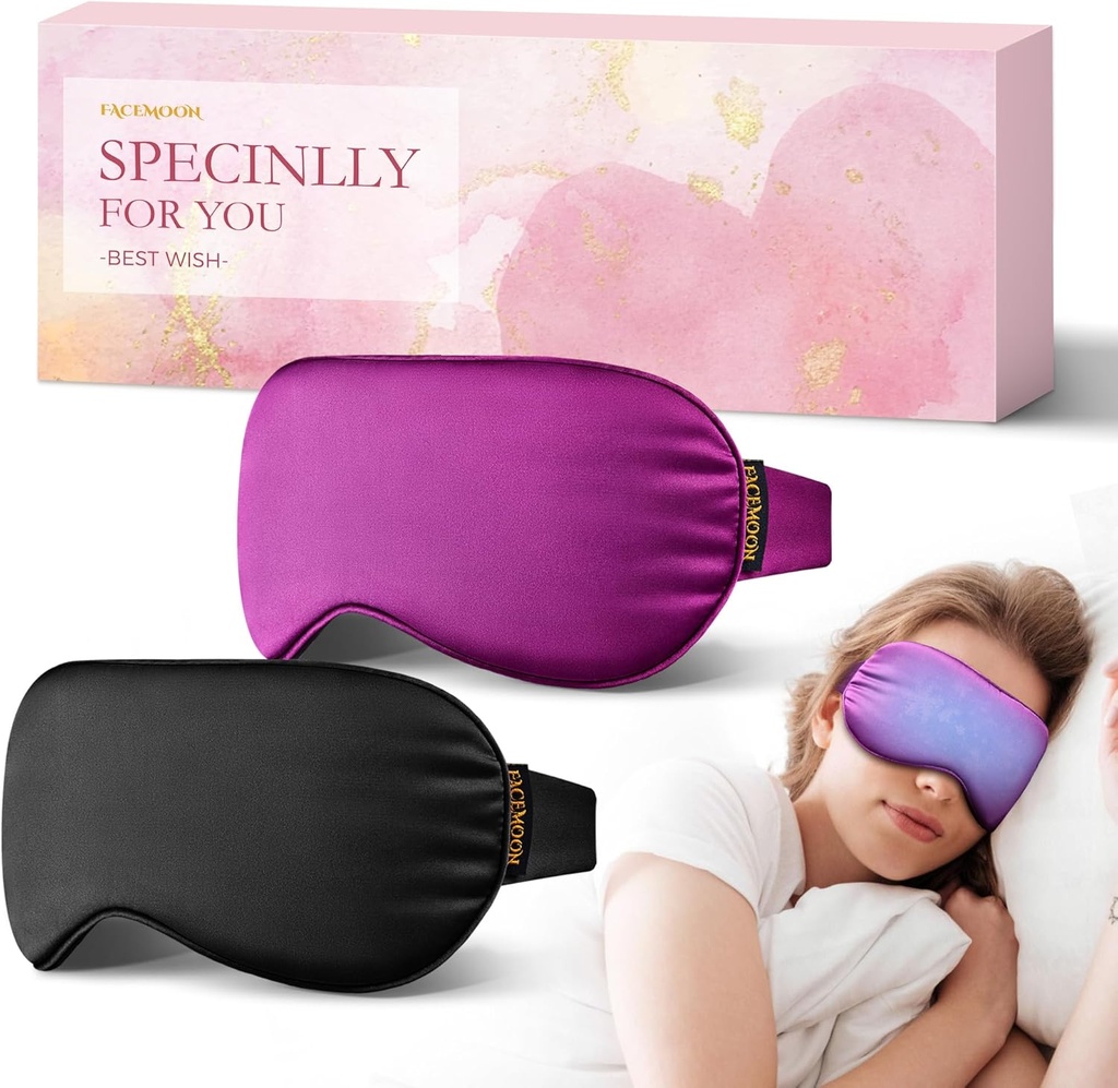 2PCS Cold Eye Mask: Cooling Eye Mask för Puffy Eyes, Headache, Migraines Relief - Cold Compress for Dark Circles, Tired Eyes, After Surgery - Återanvändbar Gel Ice Pack, Weighted Sleep Mask (Black,Purple)