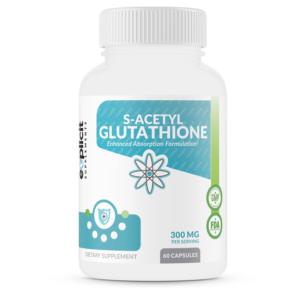 eXplicit Supplements S-Acetyl Glutathione SAG 300mg Per Dose, Acid-Resistant Caps, tillverkad i USA - 60 kapslar