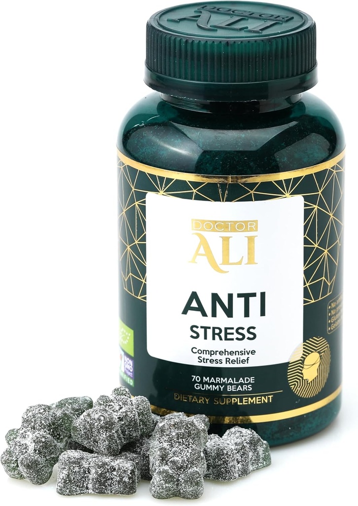 Doktor ALI - Omfattande Stress Relief Gummies | Tillverkad med organiska ingredienser | 70 greve | Gluten Free | Gelatin Free | Non-GMO