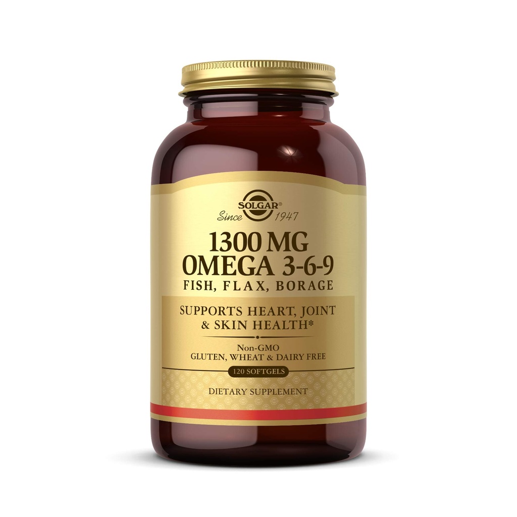 Solgar 1300 mg Omega 3-6-9, 120 Softgels - Fiskoljetillskott - Stöd för gemensam och hudhälsa - Inkluderar linfrö & Borage - Innehåller EPA & DHA Omega 3 fettsyror - 40 portioner