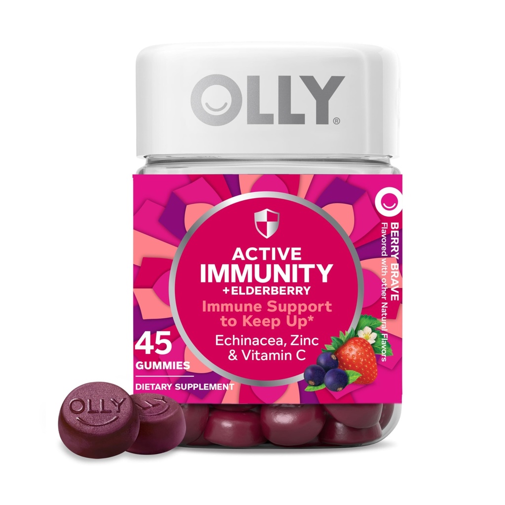 OLLY Immunity Gummy, Immune Support, Elderberry, Zink, Vitamin C, Supplement, Berry Flavor, 15 Day Supply - 45 Count