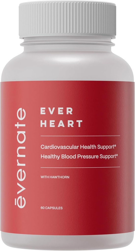 Ever Heart | Blodtrycksstödstillägg | Kombination av vitlök, Hawthorn, Ginkgo biloba, Zink, & L-Arginine | Non GMO, Gluten Free | Lätt att svälja & Digest | 60 kapslar