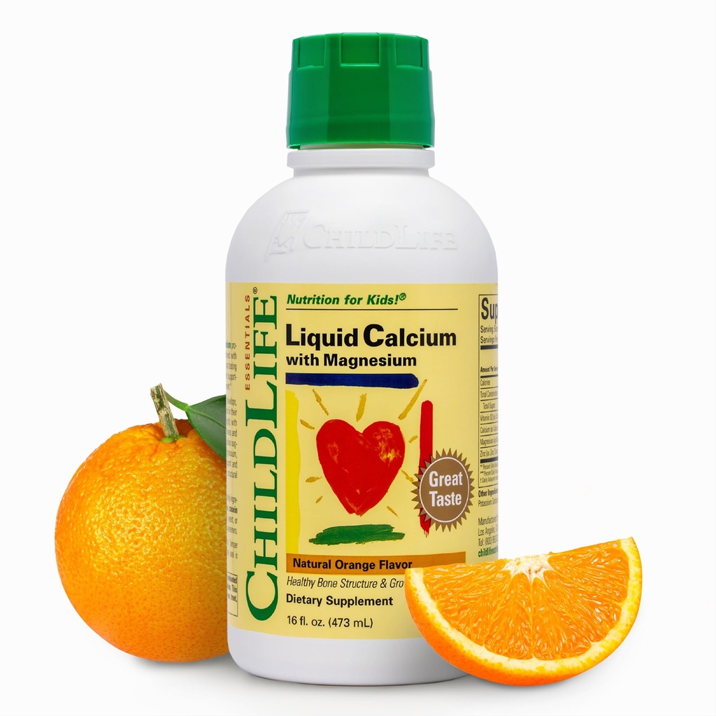 CHILDLIFE ESSENTIALS Liquid Calcium Supplement för barn - Baby Calcium med Magnesium, Zink och vitamin D3 - Orange smak, 16 fl oz (1 Pack)