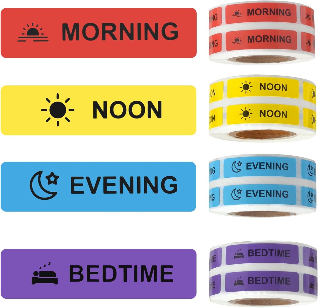 Medicine Stickers Medication Instruction Label Permanent Paper Label AM NOON PM för Pill case Planner 0,4 * 1,6 tum (Morning Noon Evening Bedtime)
