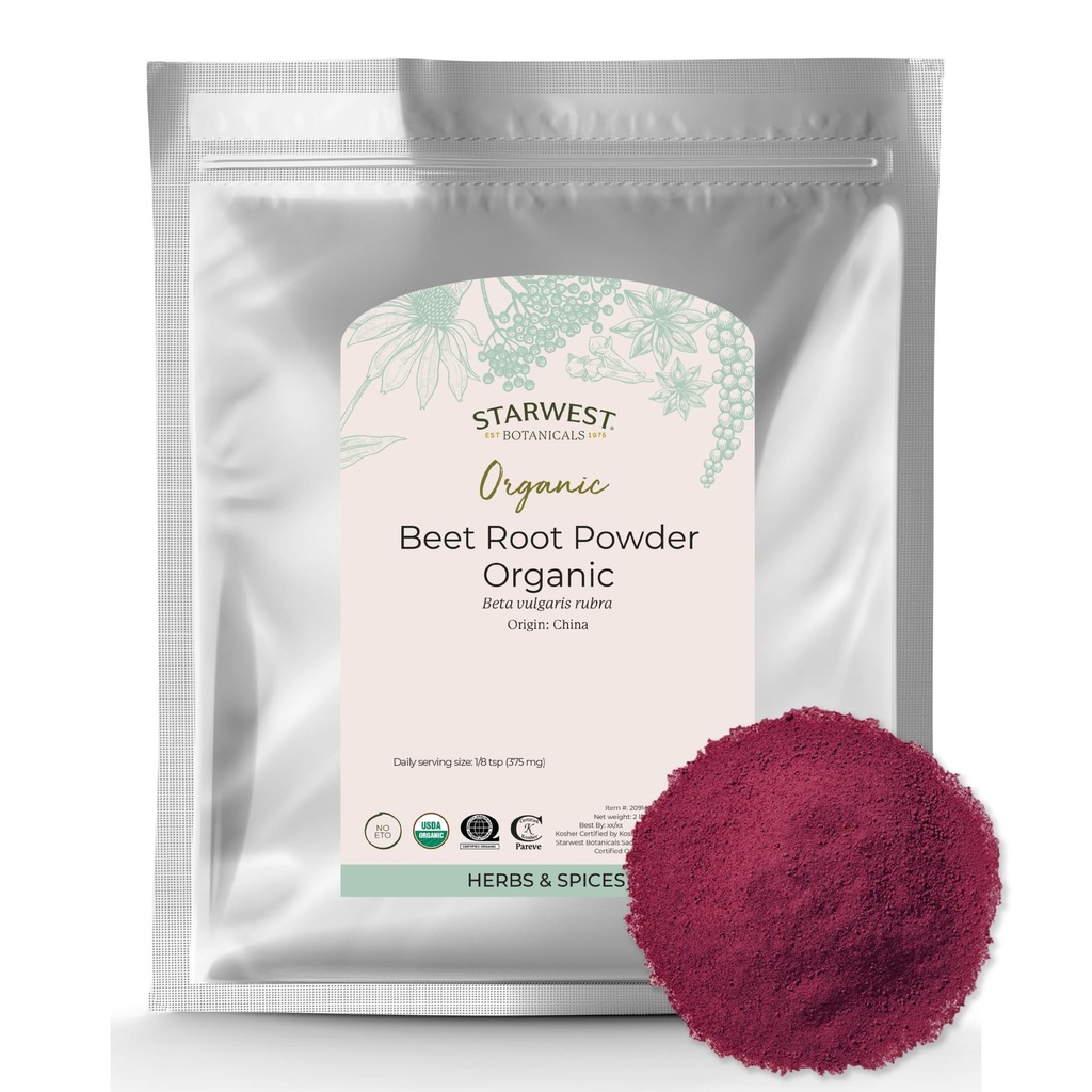 Starwest Botanicals Organic Beet Root Powder för Män & Kvinnor - Använd för Juice, Smoothies och Tea, Natural Energy Support, Ground Beet Root, Certified Kosher, Non-GMO - Bulk 2 lb Bag